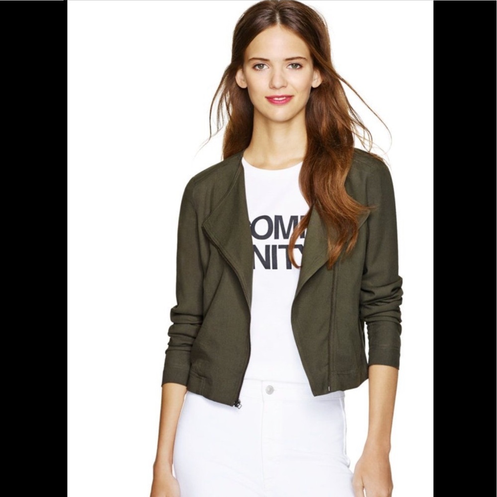 Aritzia Talula Moto Jacket Zipper Lined Cotton Olive Green Coat Cozy Pockets S
